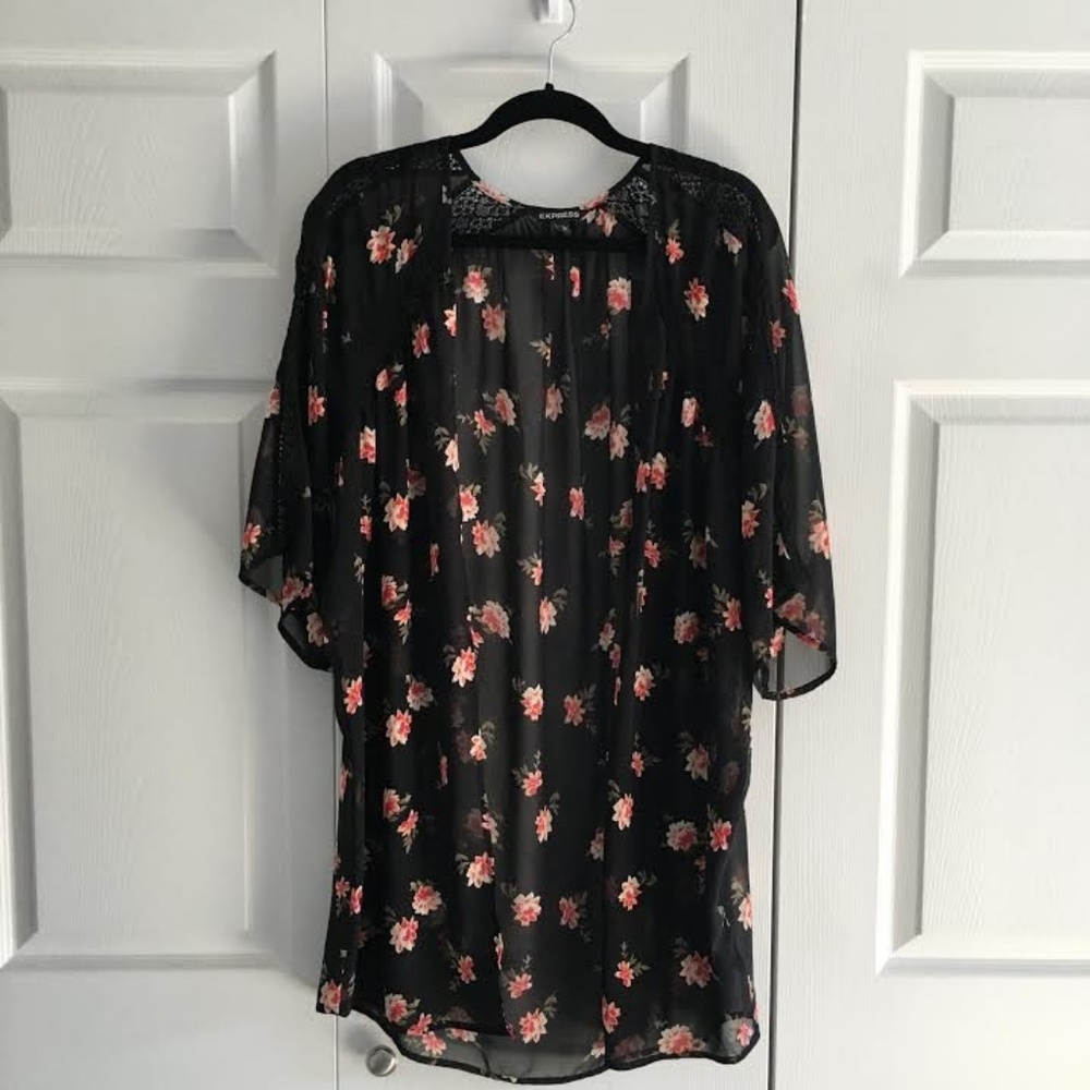 Express Sheer Floral Print Open Robe/ Cover Up